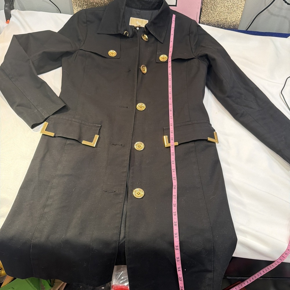 Michael Kors Trench Coat Cotton Black Medium Read - Picture 8 of 9